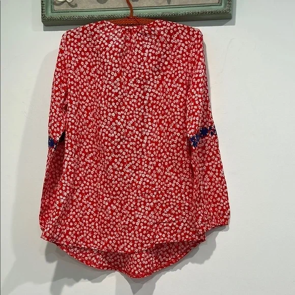 Solitaire Red / White Long Sleeve Tunic with blue embroidered bohemian top small - Picture 7 of 7